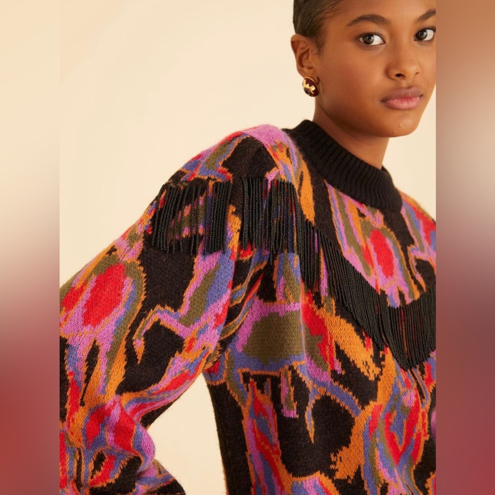Farm Rio - Beaded Fringe Sweater